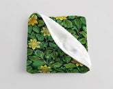 Botanical Elegance Lush Green and Gold Leaf Velveteen Fleece Throw Blanket